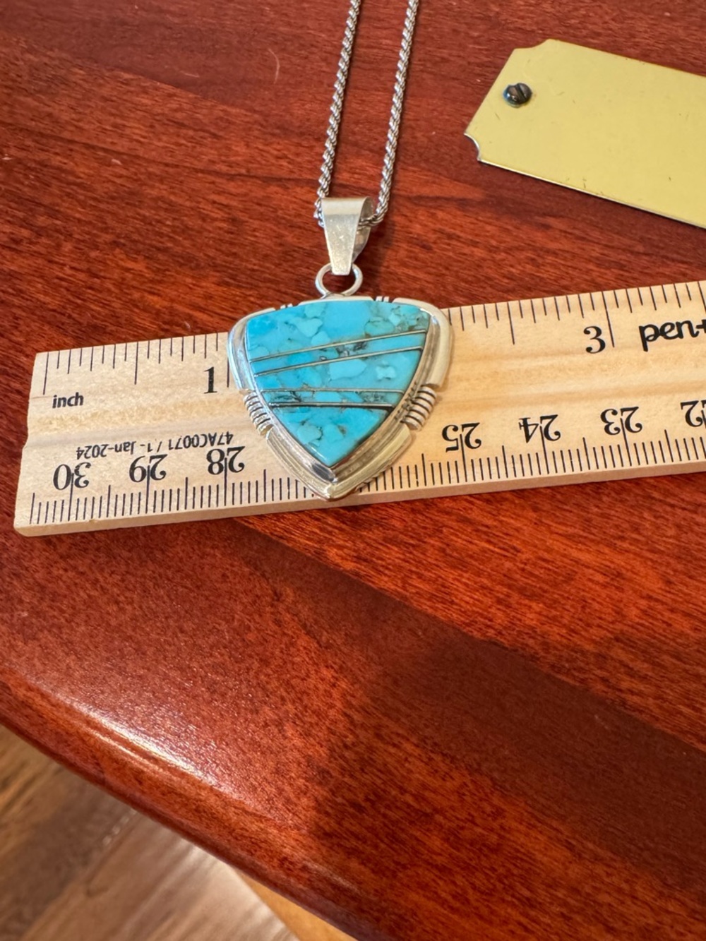 💥 For Traci! Navajo Artisan Steve Francisco 925 Turquoise Inlay Pendant Necklace - Picture 5 of 16